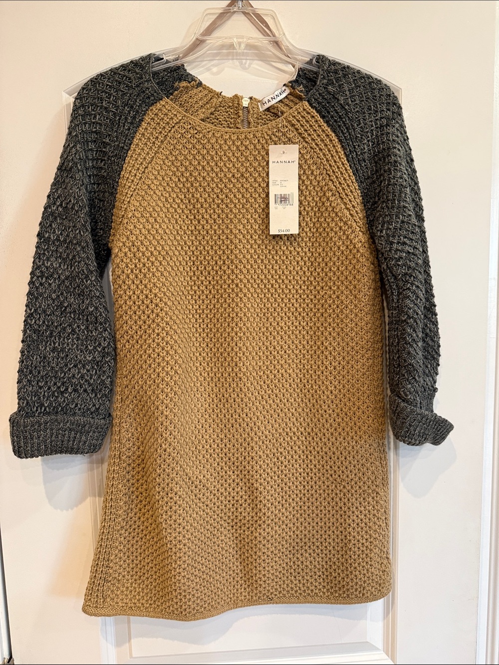 Hannah Colorblock Knit Top- Brown & Charcoal Sz M